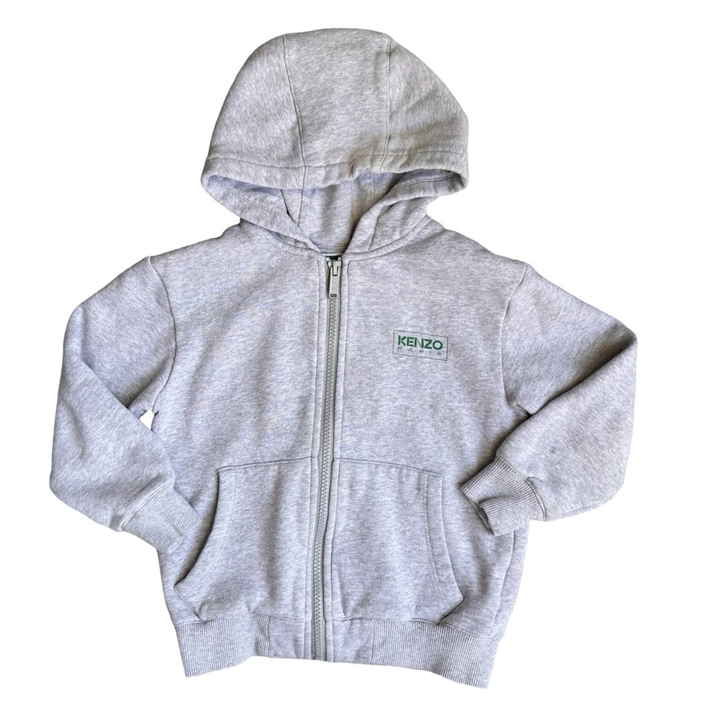 Kenzo Kids Gray Zip Up Hoodie 5A | Paris Logo Designer Sweatshirt